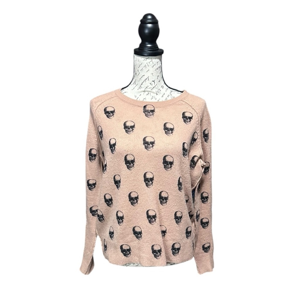 Skull Cashmere Tan Skull Print Sweater Size Medium